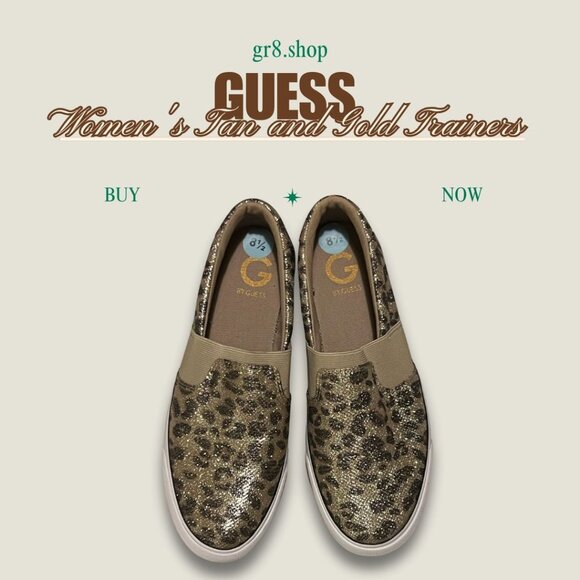 Guess Womens Tan & Gold Leopard Print Slip-On Trainers Size 8.5 - Picture 1 of 7